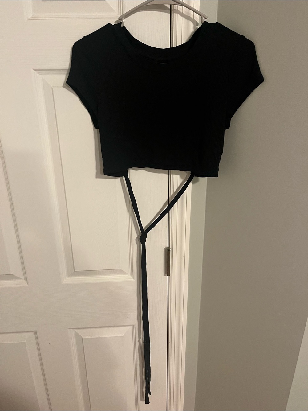 Black Short Sleeve Crop Top with Tie-Front